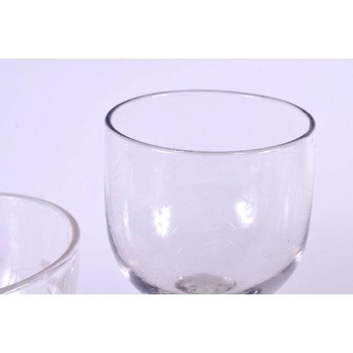 38 - THREE ANTIQUE WINE GLASSES. Largest 13 cm high. (3)