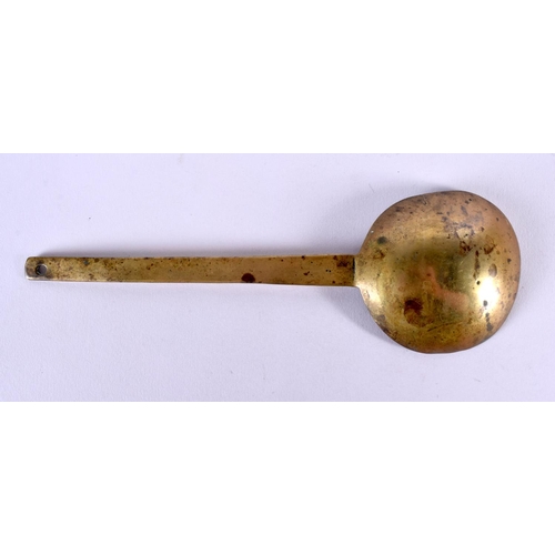 393 - A 17TH CENTURY MIDDLE EASTERN BRASS SPOON. 24 cm long.