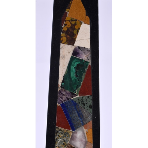 396 - A LARGE 19TH CENTURY EUROPEAN SPECIMEN MARBLE OBELISK inlaid with malachite, lapis lazuli and other ... 