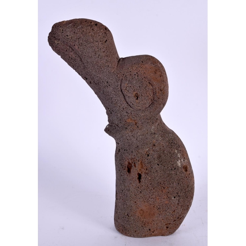 398 - AN EASTER ISLANDS TRIBAL CARVED VOLCANIC STONE BIRD. 19 cm high.