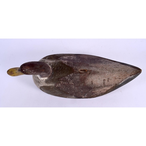 401 - A VINTAGE CARVED AND PAINTED WOOD DECOY DUCK. 34 cm x 18 cm.