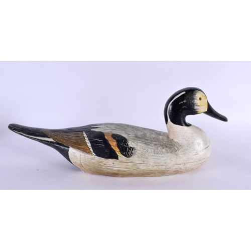 402 - A VINTAGE PAINTED DECOY DUCK. 36 cm x 15 cm.