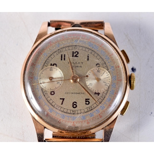 1006 - AN 18CT GOLD TOLLET MULTI DIAL CHRONOGRAPH WRISTWATCH.. 3.5 cm wide inc winder.