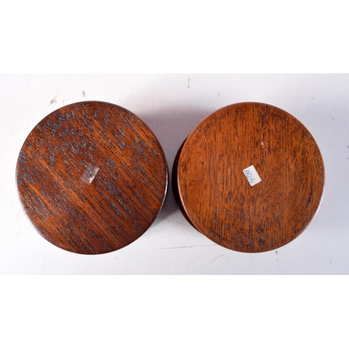 1021 - TWO REVERSE PAINTED WOOD SNUFF BOXES. 8.5 cm wide. (2)