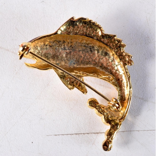 1025 - AN ENAMELLED FISH BROOCH. 11 grams. 4.25 cm x 2.75 cm.