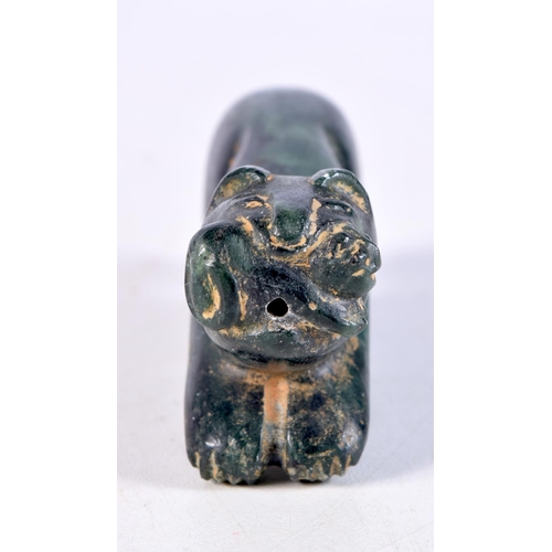 1061 - A MIDDLE EASTERN CARVED JADE BEAST. 9.25 cm x 3.5 cm.