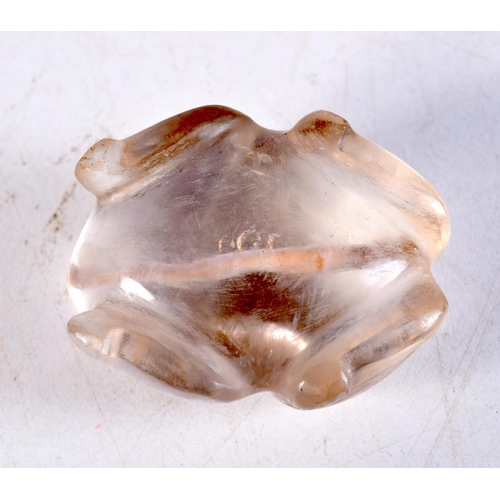 1067 - AN ANTIQUE MIDDLE EASTERN ROCK CRYSTAL TOAD TOGGLE. 4.5 cm x 3.75 cm wide.