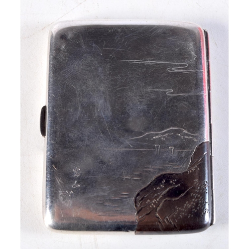 1100 - A 19TH CENTURY JAPANESE MEIJI PERIOD SILVER CIGARETTE CASE. 60 grams. 8 cm x 6 cm.