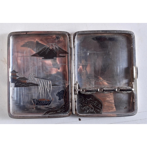 1100 - A 19TH CENTURY JAPANESE MEIJI PERIOD SILVER CIGARETTE CASE. 60 grams. 8 cm x 6 cm.