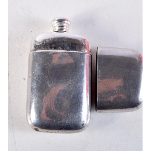 1108 - A MINIATURE SILVER HIP FLASK. 35 grams. 7.5 cm x 3.5 cm.