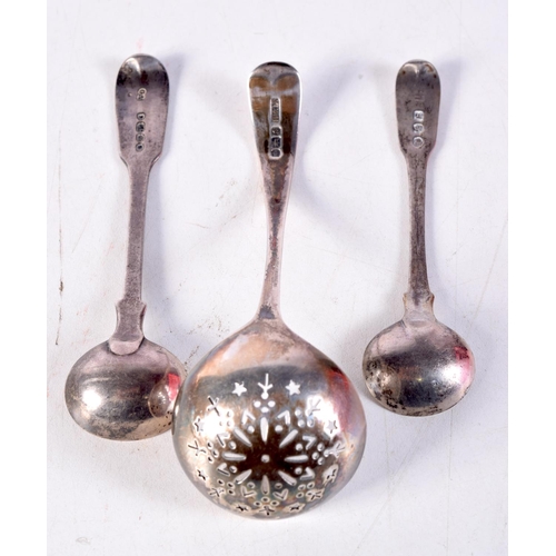 1109 - THREE SILVER SPOONS. London 1843 to Sheffield 1906. 62 grams. (3)