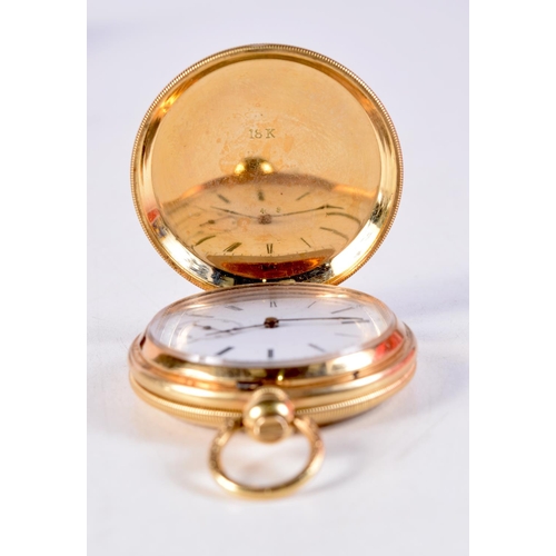 1115 - AN 18T GOLD AND ENAMEL POCKET WATCH. 52.8 grams. 4 cm wide.