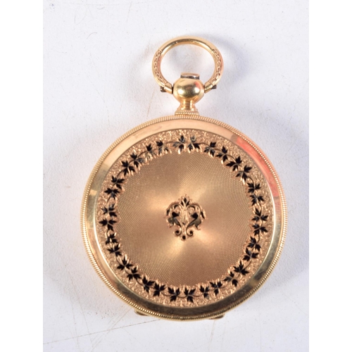 1115 - AN 18T GOLD AND ENAMEL POCKET WATCH. 52.8 grams. 4 cm wide.