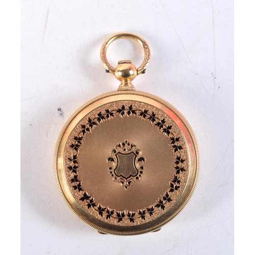 1115 - AN 18T GOLD AND ENAMEL POCKET WATCH. 52.8 grams. 4 cm wide.