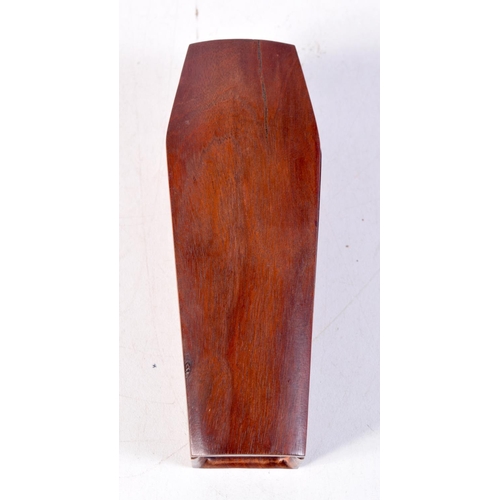 1128 - A HARDWOOD AND BONE COFFIN. 11.75 cm x 4.5 cm.