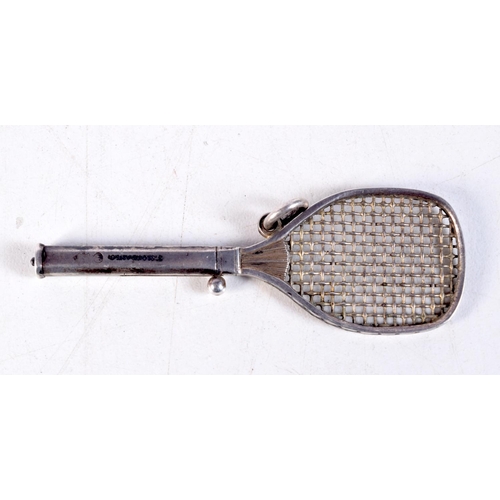 1158 - AN ANTIQUE SAMSON MORDEN SILVER TENNIS RACKET. 8.5 grams. 6.6 cm x 2.5 cm.