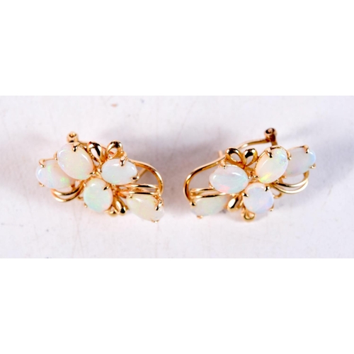 1171 - A PAIR OF 14CT GOLD AND OPAL EARRINGS. 4.8 grams. 2.25 cm x 1.5 cm.