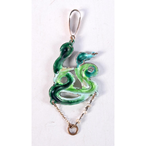 1174 - AN ENAMEL SERPENT SNAKE PENDANT. 14.6 grams. 10 cm x 3.5 cm.