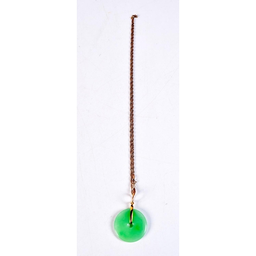 1180 - A 9CT GOLD JADEITE NECKLACE. 11.2 grams. Chain 45 cm long, pendant 3.5 cm x 3 cm.