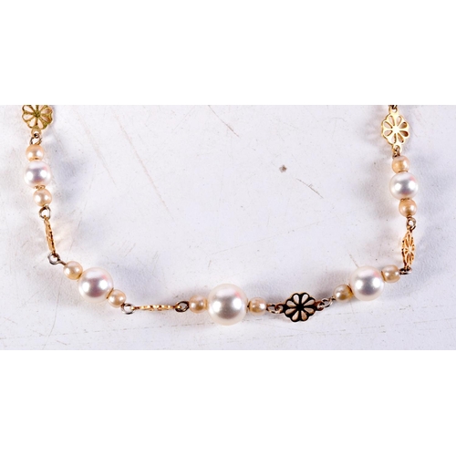 1271 - A 9CT GOLD AND PEARL NECKLACE. 4.6 grams. 45 cm long.