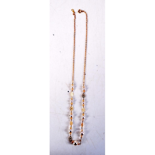 1271 - A 9CT GOLD AND PEARL NECKLACE. 4.6 grams. 45 cm long.