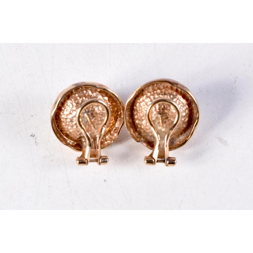 1272 - A PAIR OF YELLOW METAL AND PEARL EARRINGS. 11.6 grams. 1.75 cm wide.