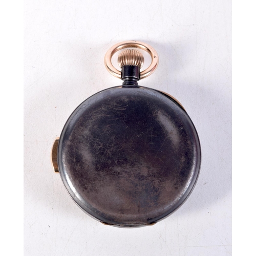 1300 - AN ANTIQUE GUN METAL AND GOLD REPEATING POCKET WATCH. 87 grams. 5.25 cm wide.