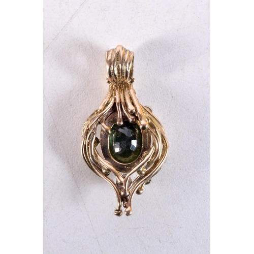 1304 - AN ANTIQUE 9CT GOLD DIAMOND AND TOURMALINE PENDANT. 6.7 grams. 3.25 cm x 1.75 cm.