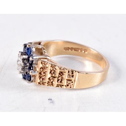 1335 - A 9CT GOLD DIAMOND AND SAPPHIRE RING. Q. 5.2 grams.