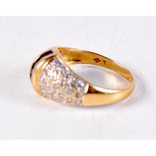 1336 - AN 18CT GOLD DIAMOND AND SAPPHIRE RING. 5.7 grams. P.