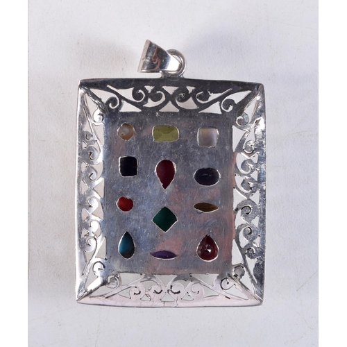 1345 - A SILVER GEM SET PENDANT. 19.5 grams. 6 cm x 4 cm.