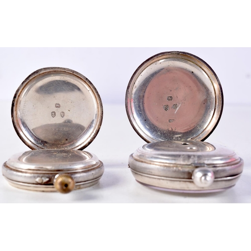 1353 - TWO ANTIQUE SILVER POCKET WATCHES. Birmingham 1885 & 1898. 214 grams. 5.25 cm wide. (2)