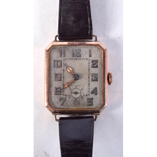 1354 - A VINTAGE 9CT GOLD WATCH. 18.5 grams. 2.75 cm wide inc crown.