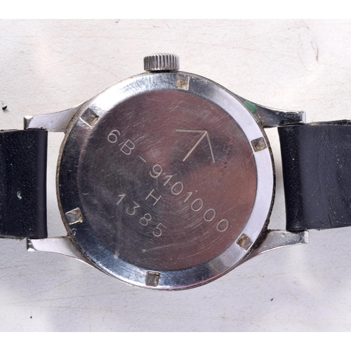 1363 - A HAMILTON BLACK DIAL MILITARY WRISTWATCH. 3.75 cm wide inc crown.