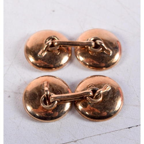 1378 - A PAIR OF 14CT GOLD AND PEARL CUFFLINKS. 8.5 grams. 1.5 cm wide.