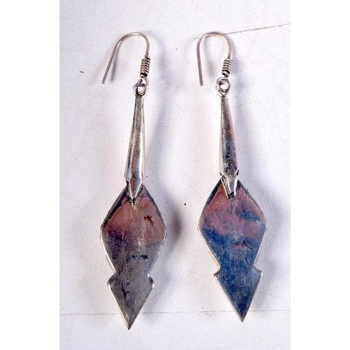 1379 - A PAIR OF SILVER EARRINGS. 13 grams. 7.25 cm long.