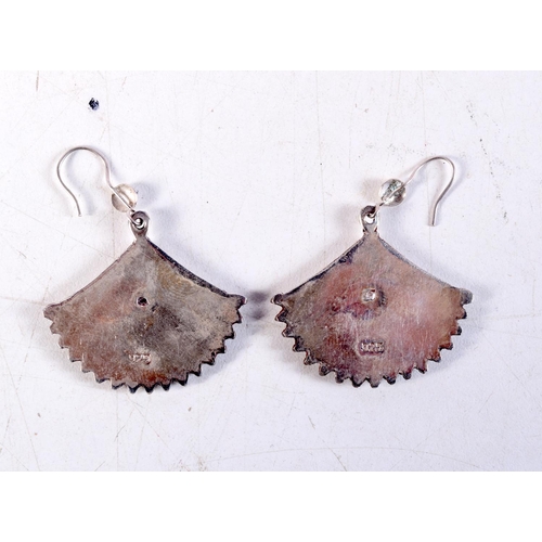 1406 - A PAIR OF SILVER EARRINGS. 12 grams. 4.5 cm x 3.5 cm.