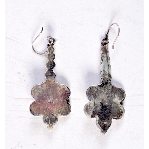 1407 - A PAIR OF SILVER EARRINGS. 11 grams. 6.25 cm x 2.25 cm.