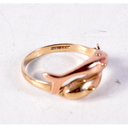 1438 - A 9CT GOLD DOLPHIN RING. P. 2.9 grams.