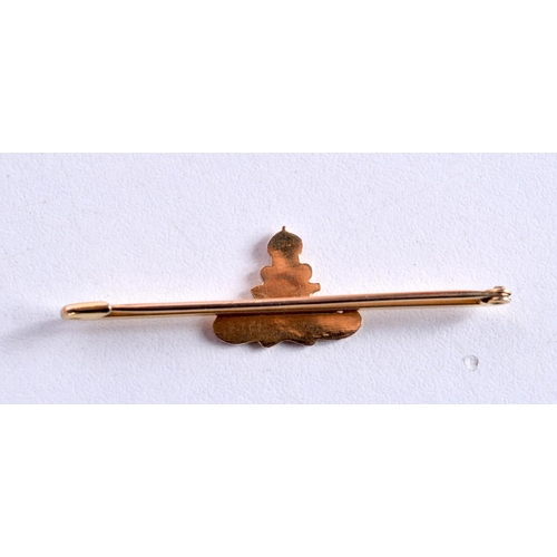 1457 - A 9CT GOLD MILITARY BROOCH. 3 grams. 5 cm x 1 cm.