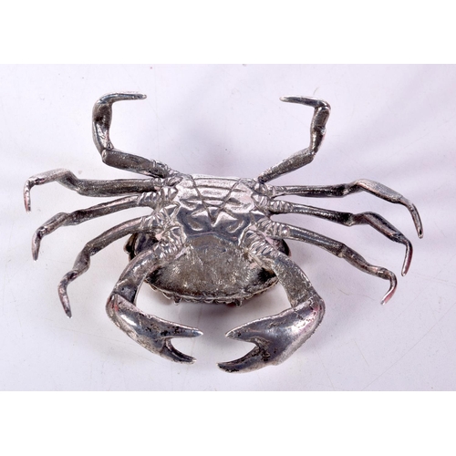 1509 - AN EARLY 20TH CENTURY PORTUGUESE LISBON SILVER INKWELL modelled as a crab. 192 grams. 15 cm x 7.5 cm... 