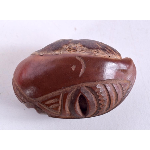 1510 - AN ANTIQUE AFRICAN CARVED TRIBAL NUT. 5 cm x 3 cm.