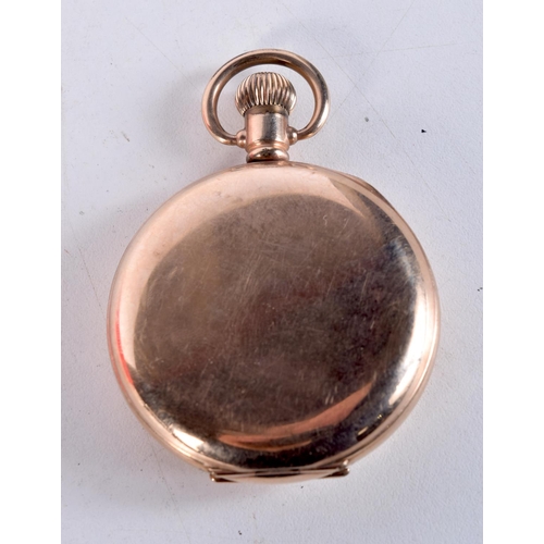 1543 - AN ANTIQUE YELLOW METAL HALF HUNTER POCKET WATCH. 5 cm wide.