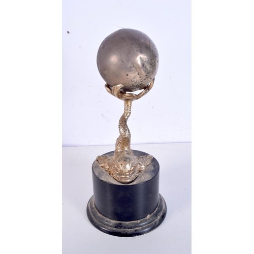 1562 - A 1950S SCOTTISH SILVER BOWLING CLUB TROPHY BALL with white metal base. Glasgow 1950. 1018 grams ove... 