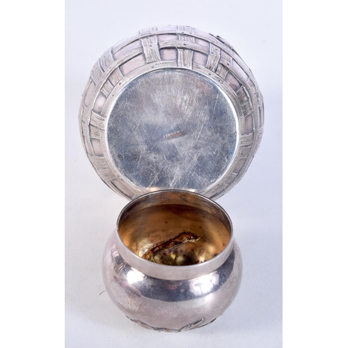 1563 - AN ART NOUVEAU WISKEMANN SILVER PLATED TEA CADDY AND COVER. 319 grams. 13 cm x 9.5 cm.