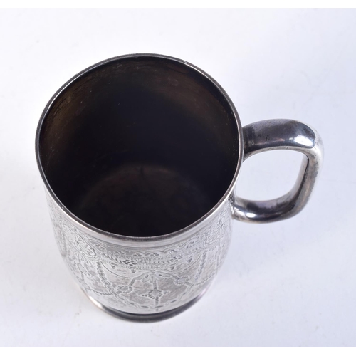 1566 - AN ANTIQUE SILVER MUG. 112 grams. Birmingham 1891. 9.5 cm x 9 cm.