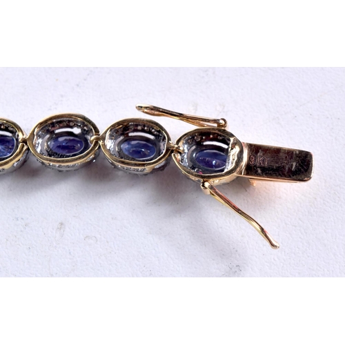 1578 - A 9CT GOLD DIAMOND AND TANZANITE BRACELET. 12 grams. 19 cm long.