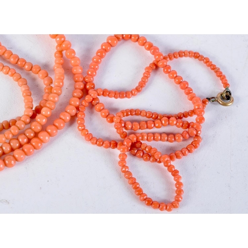 1584 - SIX ART DECO CORAL NECKLACES. 64.2 grams. 46 cm long. (6)