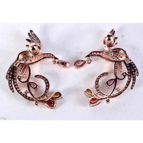 1595 - A PAIR OF SILVER GEM SET BIRD EARRINGS. 8 grams. 2.75 cm x 2.5 cm.