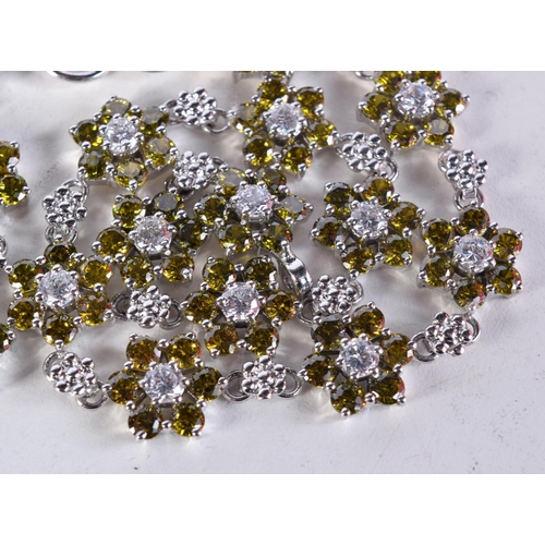 1602 - A SILVER CITRINE AND CZ NECKLACE. 55 grams. 52 cm long.